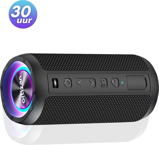 Ortizan - X10 - Draagbare Bluetooth Speaker met RGB lichtshow - IPX7 - Speeltijd tot 30 Uur - 360° surround sound - Zwart/Paars/405gram