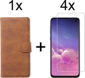 Samsung S10 Lite Hoesje - Samsung Galaxy S10 Lite hoesje bookcase bruin wallet case portemonnee hoes cover hoesjes - 4x Samsung S10 Lite screenprotector