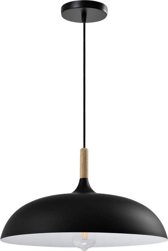 QUVIO Hanglamp Scandinavisch - Lampen - Voor binnen - Plafondlamp - Met 1 lichtpunt - Verlichting - Verlichting plafondlampen - Keukenverlichting - Lamp - Rustieke vorm - Diameter 45 cm - Zwart