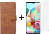 Samsung A71 Hoesje - Samsung Galaxy A71 hoesje bookcase bruin wallet case portemonnee hoes cover hoesjes - 1x Samsung A71 screenprotector