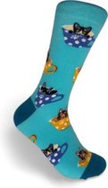 JustSockIt Katten in kopjes sokken - Sokken - Leuke sokken - Vrolijke sokken - Dieren sokken - Sokken met katten - Katten cadeau
