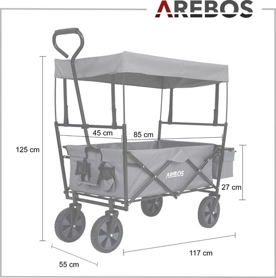 AREBOS ECO Bolderkar Opvouwbare - met Dak - Strandkar - Grijs van AREBOS — afbeelding 5