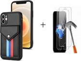 GSMNed – Leren telefoonhoes Zwarte – Luxe iPhone 12/12 Pro hoesje – magneetsluiting – pasjeshouder – Portemonnee – Zwarte – met screenprotector