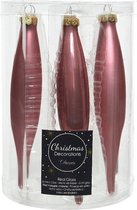 18x stuks glazen kersthangers ijspegels kerstballen oudroze 15 cm - Kerstboomversiering ijspegels oud roze