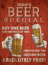 Signs-USA - Today's Beer Special - rood - Retro Wandbord - 33 x 44 cm