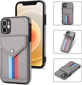 GSMNed – Étui de téléphone en cuir Grijs – Étui de Luxe pour iPhone 12 Mini – Fermeture magnétique – Porte-cartes – Portefeuille – Grijs