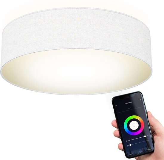 B.K.Licht - Plafonnier - tissu - LED - connecté WiFi - smart - Ø39 cm - CCT - RVB - App et télécommande - dimmable - commande vocale - iOS & Android - ciel étoilé