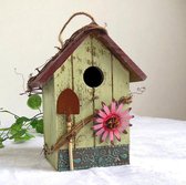Vogelhuisje - Nestkastje - Roze bloem -  Decoratief - Bruin dakje - Vrolijk - Handgemaakt
