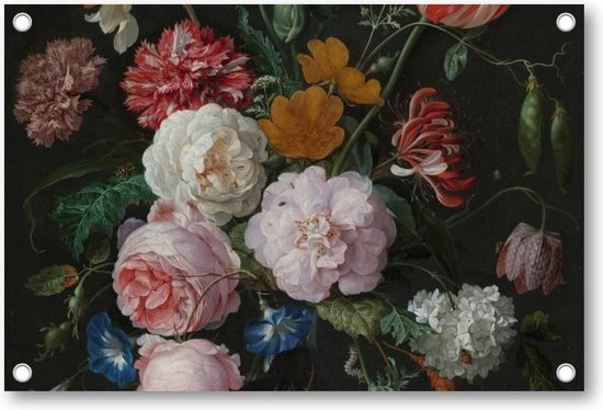 Stilleven met bloemen in een glazen vaas - Tuinposter 120x80 - Wanddecoratie - Jan Davidsz - Meesterwerken - Bloemen