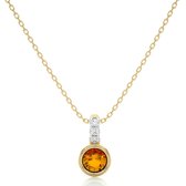 Gouden ketting dames met kleursteen, hanger - 14 karaat witgoud met oranje citrien edelsteen en diamanten, kleursteen