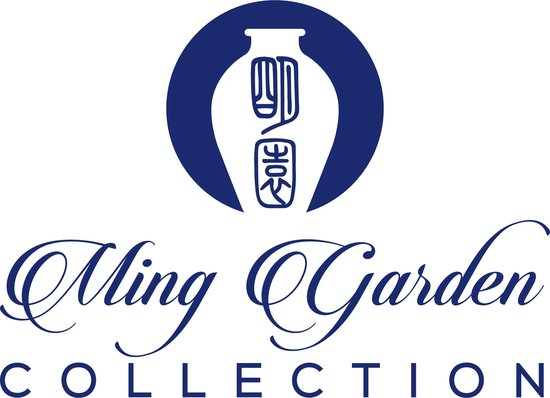 Ming Garden Collection logo met een blauwe vaas en Chinese tekens.