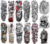 13 vellen volledige arm tattoo voor volwassenen - tijdelijke tatoeages - nep tijdelijke tattoo stickers - zwarte volledige arm tattoo stickers - waterdichte tattoo lichaam stickers