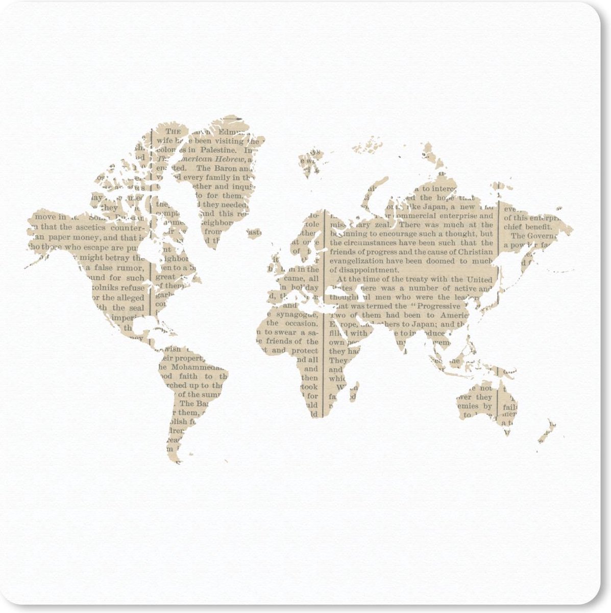 Muismat 20x20 cm - Mousepad Wereldkaart - Krant - Wit - Muismatten