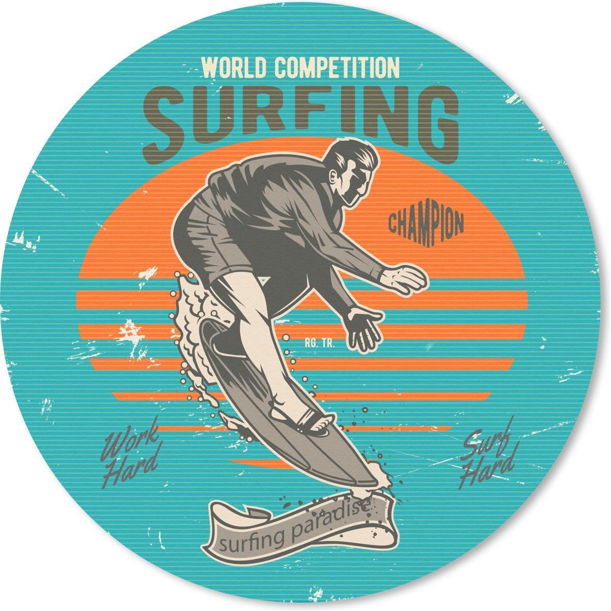 Muismat rond 30x30 cm - Mousepad Vintage - Surf - Surfplank - Ronde muismatten