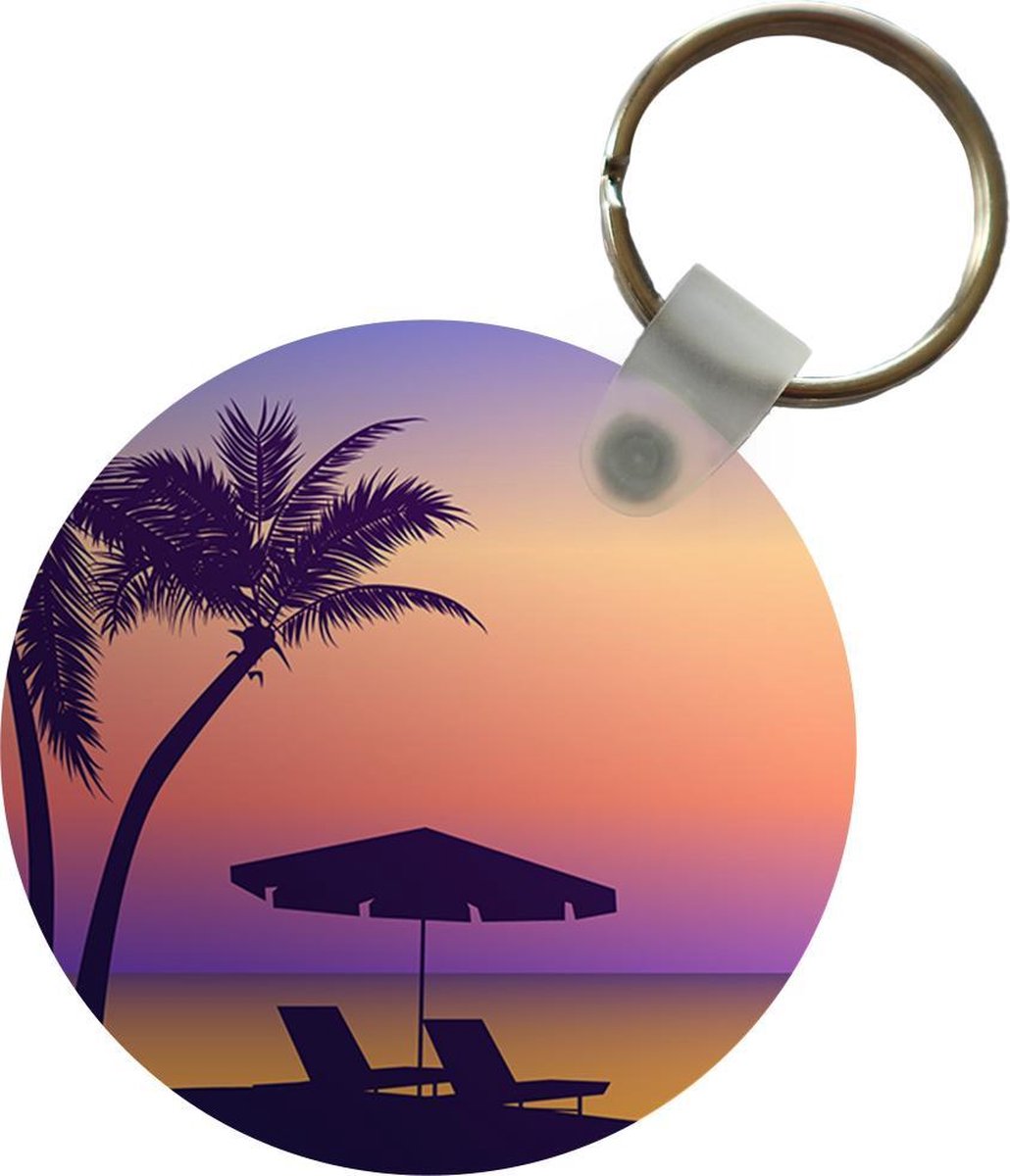 Sleutelhanger - Strandstoel - Parasol - Nacht - Tekening - Plastic - Rond - Uitdeelcadeautjes