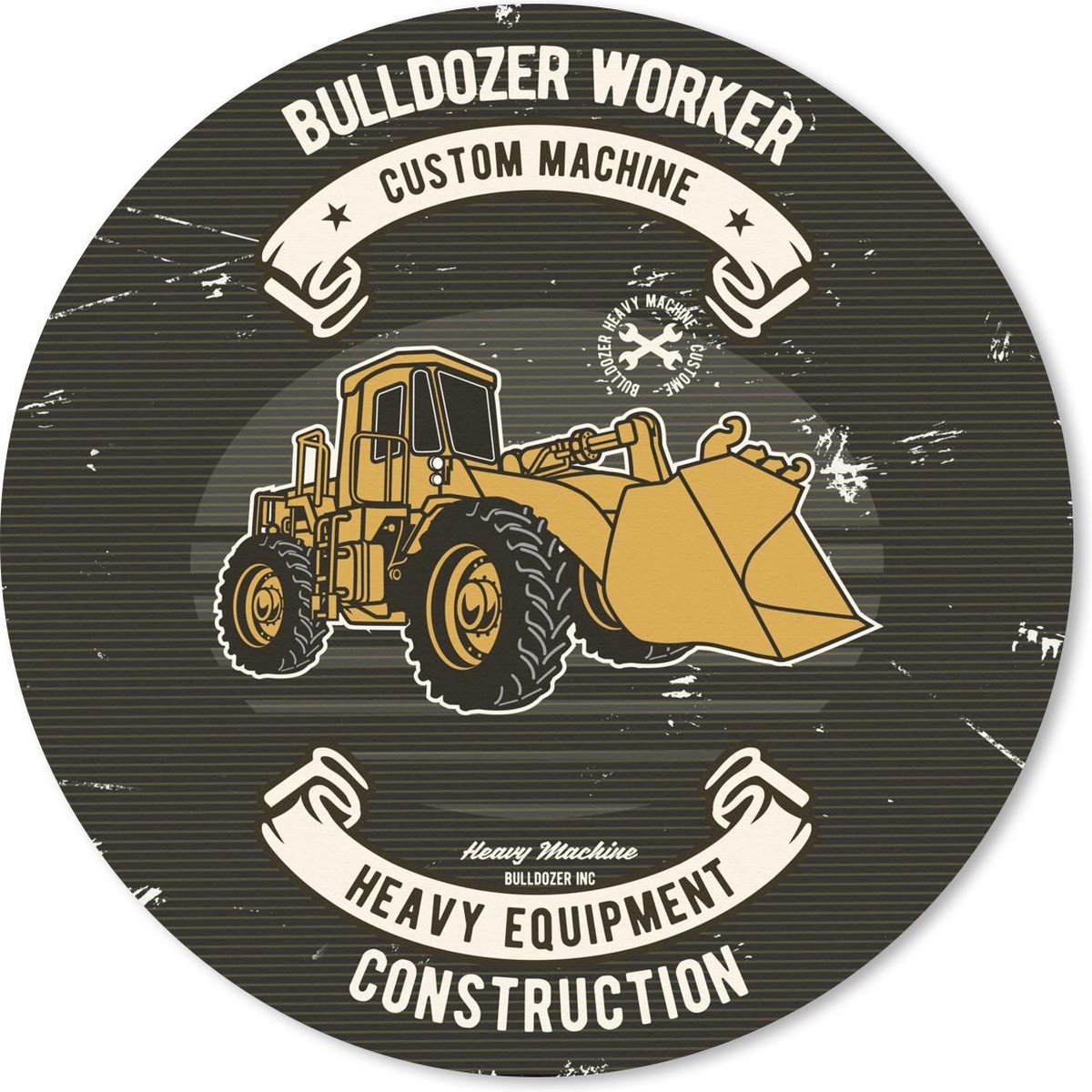 Muismat rond 30x30 cm - Mousepad Bulldozer - Vintage - Banner - Ronde muismatten