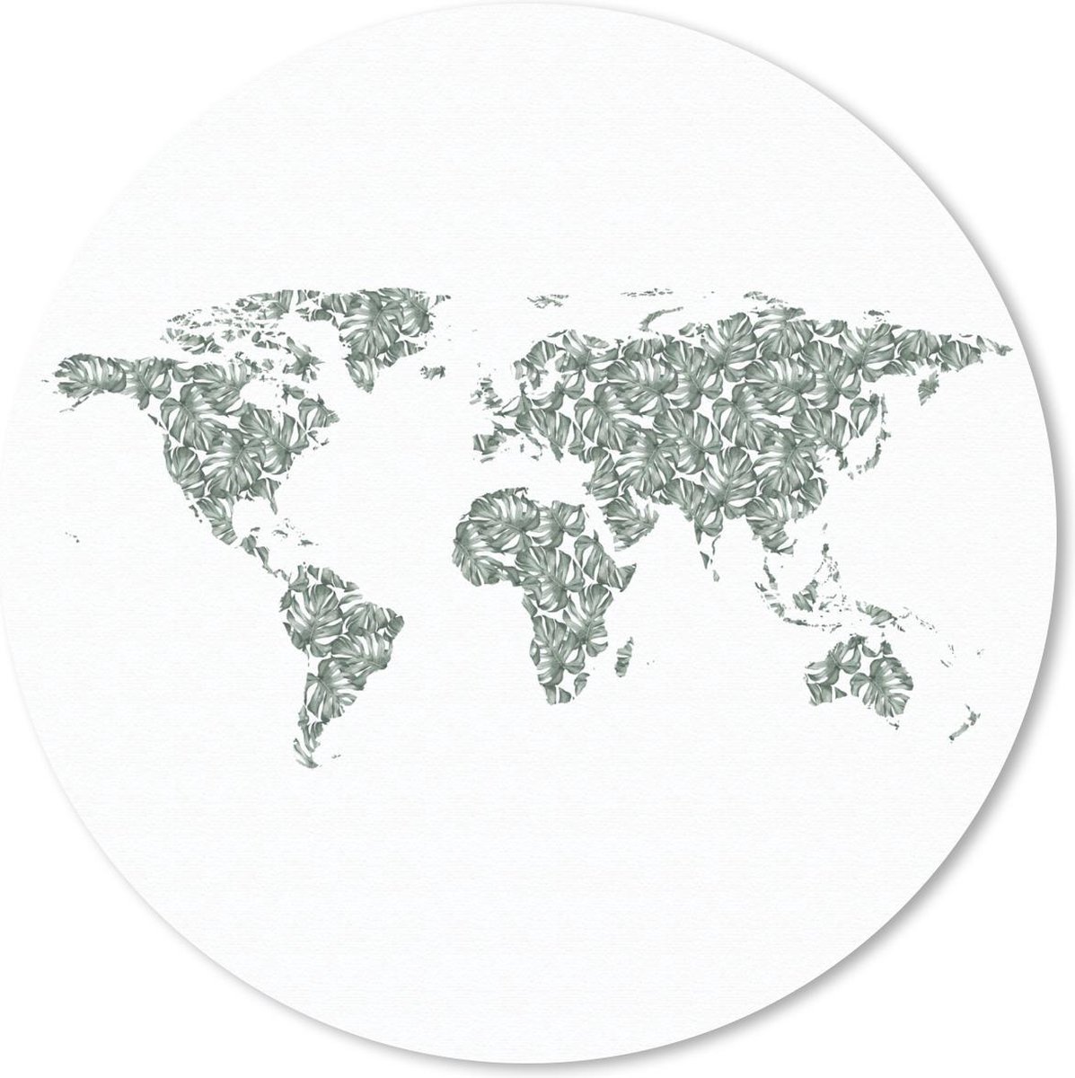 Muismat rond 30x30 cm - Mousepad Wereldkaart - Bladeren - Wit - Ronde muismatten