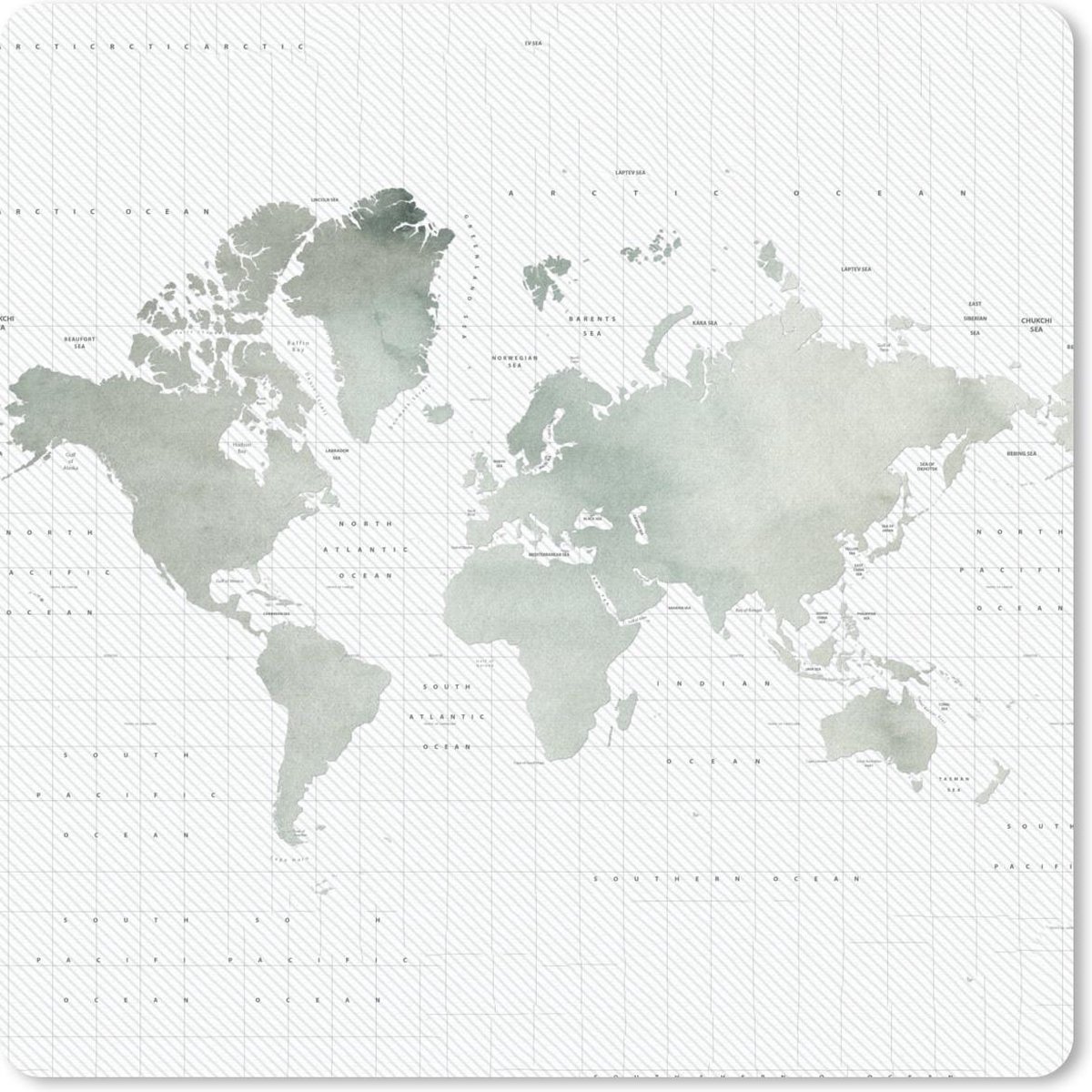 Muismat 20x20 cm - Mousepad Wereldkaart - Grijs - Waterverf - Muismatten