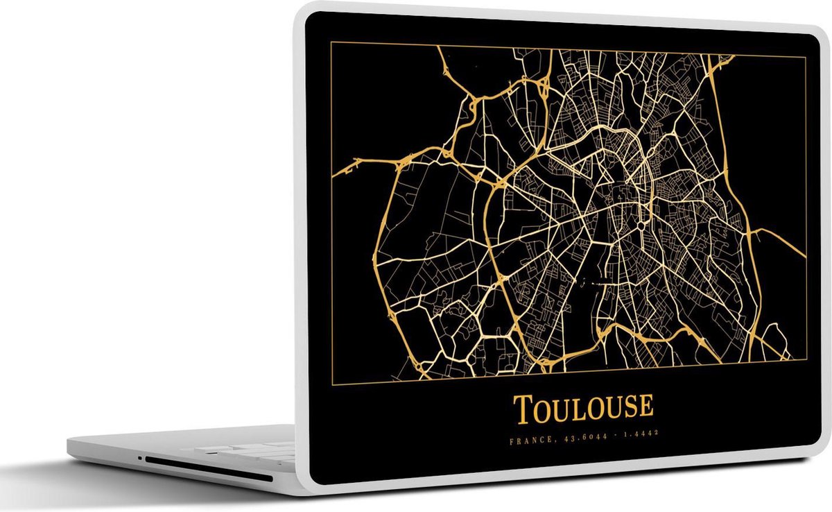Laptop sticker - 17.3 inch - Kaart - Toulouse - Frankrijk - Goud - Zwart - 40x30cm - Laptopstickers - Laptop skin - Cover
