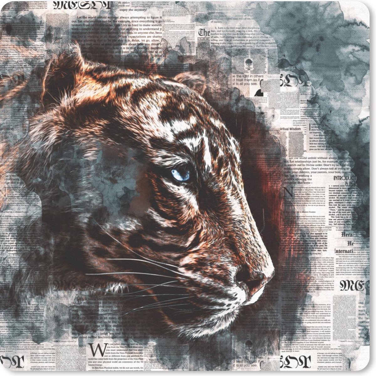 Muismat 30x30 cm - Mousepad Tijger - Krant - Kunst - Muismatten