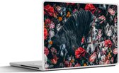Laptop sticker - 14 inch - Paard - Bloemen - Zwart - 32x5x23x5cm - Laptopstickers - Laptop skin - Cover
