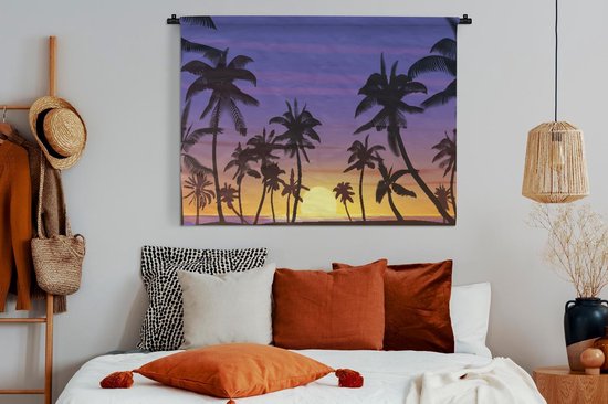 Tapisserie - Toile murale - Palmier - Soleil - Mer - 120x90 cm - Tapisserie