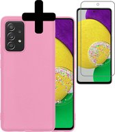 Samsung A52s Hoesje Met Screenprotector - Samsung Galaxy A52s Case Cover - Siliconen Samsung A52s Hoes Met Screenprotector - Roze