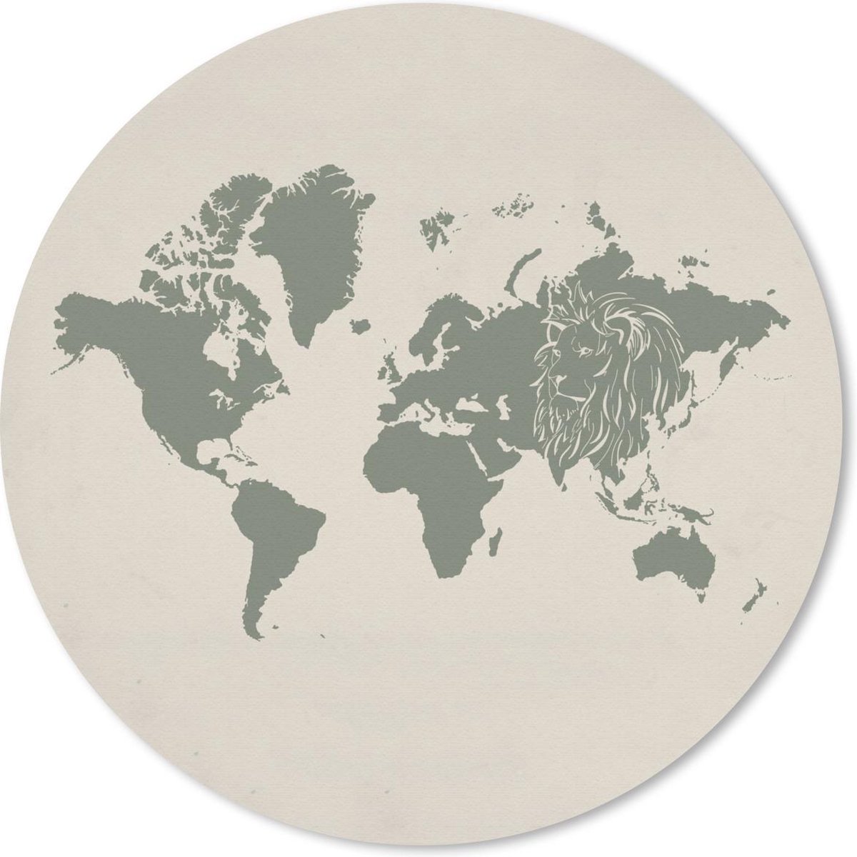 Muismat rond 20x20 cm - Mousepad Wereldkaart - Leeuw - Grijs - Ronde muismatten