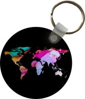 Sleutelhanger - Wereldkaart - Kleuren - Verf - Plastic - Rond - Uitdeelcadeautjes