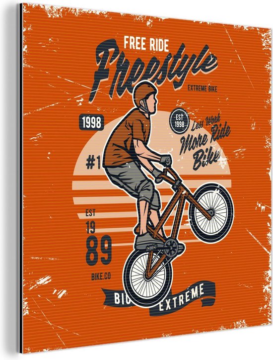 Décoration murale Métal - Peinture Aluminium Industrielle - Vélo - Homme - Rétro - 50x50 cm - Dibond - Photo sur aluminium - Décoration murale industrielle - Pour le salon / chambre