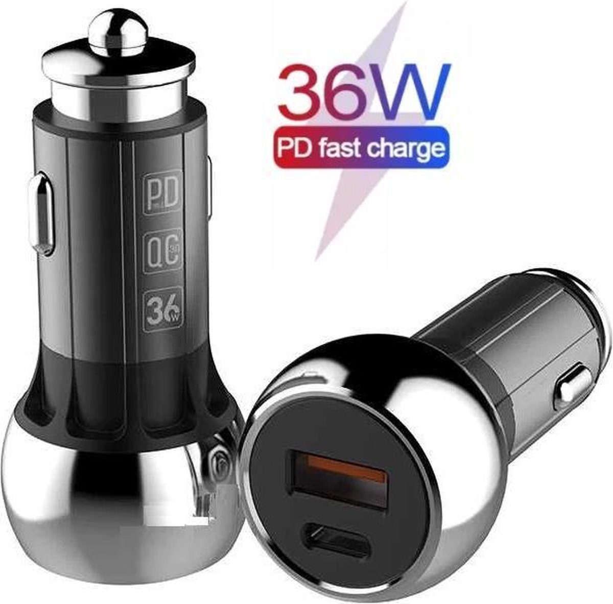 PPS-Fast Charge Autolader met USB C en USB A Poorten - 36W Super Fast Car Charger - PPS Snellader - Lader - Adapter Auto - Sigaretten Aansteker Oplader - Phreeze