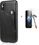 GSMNed – Leren telefoonhoes iPhone 12/12 Pro zwart – Luxe iPhone hoesje – pasjeshouder – Portemonnee – zwart – met screenprotector