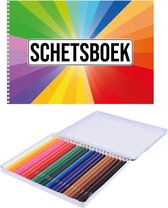 A4 kleuren waaier schetsboek/ tekenboek/ kleurboek/ schetsblok wit papier met 24 kleurpotloden
