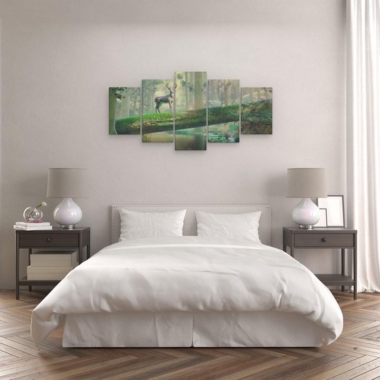 Artaza - Toile Peinture Pentaptyque - Cerf Dans La Forêt Sur Un Arbre - 100x50 - Photo Sur Toile - Impression Sur Toile