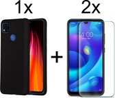 Xiaomi Redmi 9C hoesje zwart siliconen case hoes cover hoesjes - 2x Xiaomi Redmi 9C screenprotector