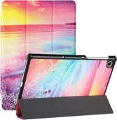 Voor Lenovo Tab M10 (2e) Zijdetextuur Gekleurd Tekenpatroon Horizontale Flip Magnetische PU-lederen hoes met drie opvouwbare houder en slaap- / wekfunctie (kust)