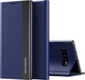 Voor Samsung Galaxy S10 Plus Side gegalvaniseerde magnetische ultradunne horizontale flip lederen hoes met houder (donkerblauw)