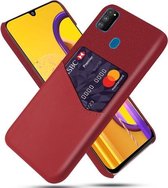 Voor Samsung Galaxy M30s Doek Textuur PC + PU lederen achterkant Schokbestendig hoesje met kaartsleuf (rood)