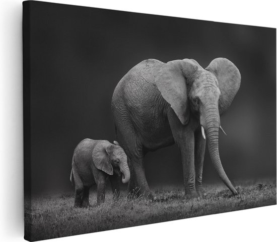 Artaza - peinture sur toile - éléphant mère et fils - Zwart Wit - 120 x 80 - Groot - Photo sur toile - impression sur toile