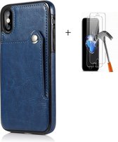 GSMNed – Leren telefoonhoes iPhone 12/12 Pro blauw – Luxe iPhone hoesje – pasjeshouder – Portemonnee – blauw – met screenprotector