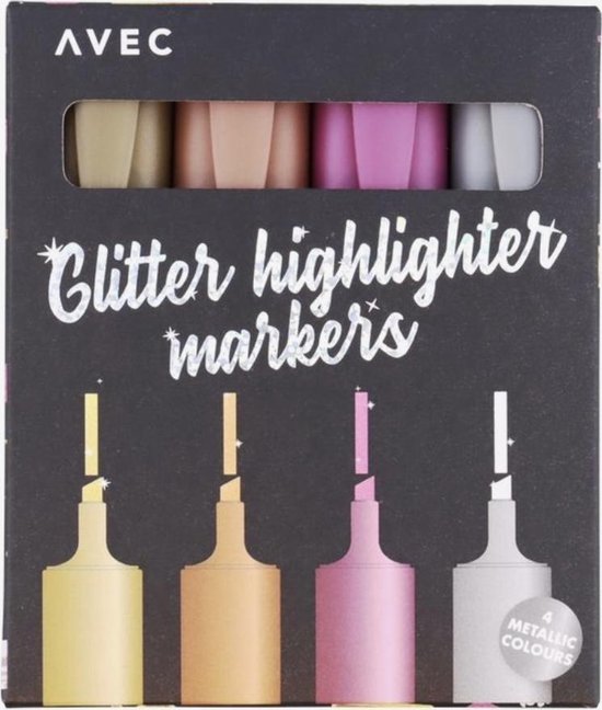 Glitter Highlighter markers Glitter markeerstiften metallic effect 4 stuks
