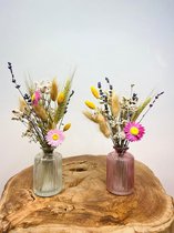 Droogbloemen in gekleurde vaasjes | Roze & Transparant | Een uniek geschenk voor Moederdag | Prachtig & Stijlvol | Uniek cadeau