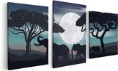 Artaza Canvas Schilderij Drieluik Olifanten Silhouet Tijdens Volle Maan - 120x60 - Foto Op Canvas - Canvas Print