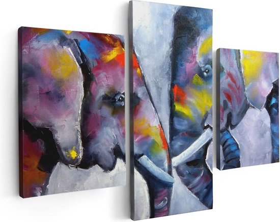 Artaza Canvas Schilderij Drieluik Twee Getekende Olifanten - Abstract - 90x60 - Foto Op Canvas - Canvas Print