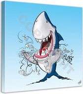 Tandarts Cartoon op canvas - Roland Hols - Flossende haai - 60 x 60 cm - Houten frame 4 cm dik - Orthodontist - Mondhygiënist