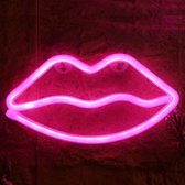 Neon lamp, wandlampje Lippen. Roze wandlamp, inclusief batterijen.