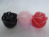 Kaars roos set van 3, zwart zwarte orchidee geur, roze lovegeur, rood rozengeur