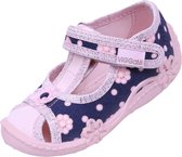 Roze en marineblauwe sandalen, pantoffels met bloemen, vastgemaakt met klittenband MARYSIA DECORATION 24 EU