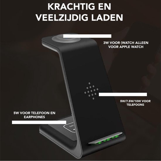 Achaté 3-in-1 Draadloze Apple Oplader - Wireless Qi Charger voor iPhone | Airpods | Apple Watch - Achaté