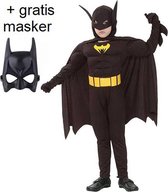 Luxe vleermuisman kostuum met spierballen en gratis masker. Maat: 110/116 (S) 5-6 jaar Superhelden kostuum voor kinderen Verkleedpak Carnavalskleding